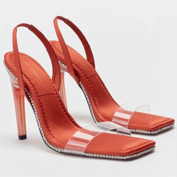 NIB Good American Orange Crush Rhinestone Ombré Spike Heels Size 5.5 - Picture 1 of 7